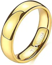 [Wozya] Titanium Ring Men Women 14K Gold Plated Dome High Polished Wedding Band Unisex