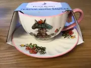 Peter Rabbit Beatrix Potter Floral Scalloped Teacup and Saucer Set Rare Mother