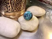 Genuine 925 Sterling Silver Large Natural Round Turquoise Gemstone Ring Size 10