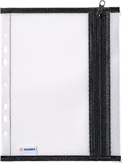 HERMA 20029 Folder Bag A5 for Filing with Zip Transparent Black, Large Lockable and Perforated Transparent Pocket with Zip, Storage Bag for Documents, Documents