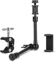 11 Inch Magic Arm - Articulated Arm Camera Arm - Flexible Camera Mount Table Holder with Super Clamp - Adjustable Arm with 1/4 & 3/8 Inch Thread - Overhead Holder for Light, Webcam, Microphone
