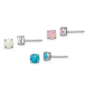 Avariah Sterling Silver Rhodium-plated White/Pink/Blue Cr. Opal Set/3 Earrings