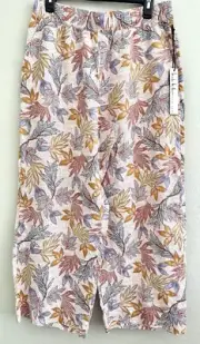 Nicole Miller Wide Leg Pants 100% Linen Leaves Botanical Rusty Brown L Large
