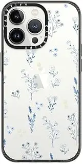 CASETiFY Compact iPhone 13 Pro Case [4 ft. 2X Military Grade Drop Protection/Slim/Lightweight] - Small Blue Flowers - Clear Black