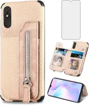 Xiaomi Redmi 9A Wallet Cover w Tempered Glass Screen Protector and Card Holder
