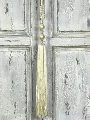 Pair 2 pieces Curtain Tie Backs - 40cm Tassel with Pearl Top - Cream