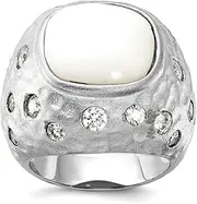[JewelryWeb] 925 Sterling Silver Satin Simulated White Agate and Cubic Zirconia Ring Size 6 23mm Wide Band Style-Ring for Women