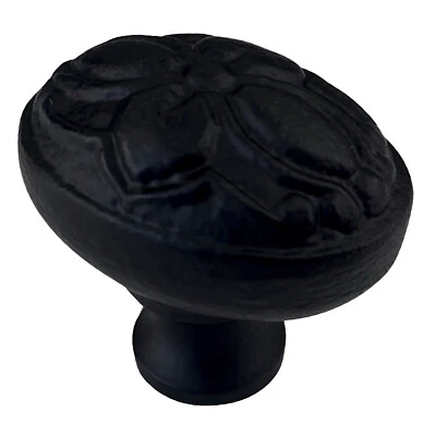 Cast Iron Cabinet Knobs with Floral Motif 1.5 Inches