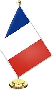 France Desk Small Flag Set,5×8 Inch Mini French Desktop Banner,12" Metal Solid Pole Decor,Tiny Digital Printed Polyester Banner With Golden Base