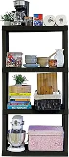 Oskar 4 Tier Large Storage Shelf, Heavy Duty Plastic Garage Shelving Unit,180 kg Capacity, Utility Shed Racking Shelves, Multipurpose Organizer for Kitchen, Workshop Office (Black)