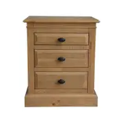 Jade Bedside Tables 3 Drawers Storage Cabinet End Nightstand Table - Natural