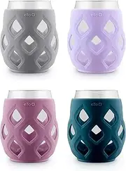 [Ello] Cru 17oz Stemless Wine Glass Set with Protective Silicone Sleeves, Dishwasher Safe, Cocktail Glass Pack Perfect for Summer Patios and Parties Festive Fun Women Men Her Him