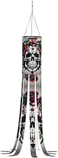 Halloween Garden Red Rose Skull Windsock Lights Halloween Lighted Windsock for Patio Yard Pathway Party Decor