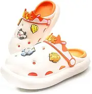 [JOYFULFAM] Kid Girls Sandals Sliders Slippers Clogs 3-8 Age. EVA Cute Cartoon Cow Closed Toe Beach Sandals, Lightweight, Comfortable, Athletic, Casual.