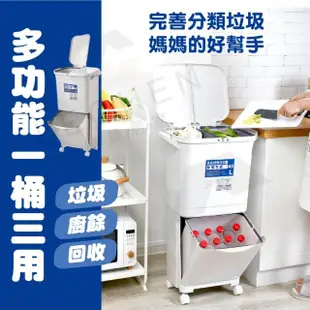 【樂晨居家】三層分類雙開垃圾桶-38L(收納架/儲物架/垃圾桶/分類/回收/廚餘)