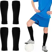 [Tugaizi] Football Sock Sleeves Black Soccer Shin Guards Sleeves Black Shin Pad Sleeves for Football Games Beginner