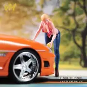 Resin 1/87 Diorama Car Repairman Scene Props Miniature Figure Car Cleaning Girl