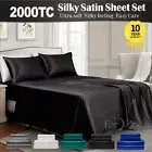 Smooth 2000TC Silk Satin Flat Fitted Bed Sheet Set Single Queen Super King Bed