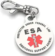 Double Sided Emotional Support Animal (ESA) Red Medical Alert Symbol and Protected by Federal Law 1.25 inch ID Tag. Quick Release Metal Lobster clamp Allowing You to Switch Between Collars and Vest.