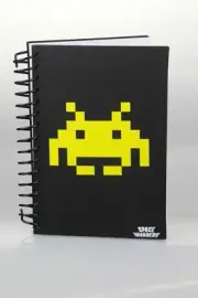 Space Invaders A5 Spiral Notebook Black Book with Yellow space Invader Logo