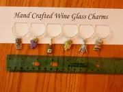 " GRAPES/WINE/CHAMPAGNE" SET OF 6 Hand Crafted Wine Glass Charm
