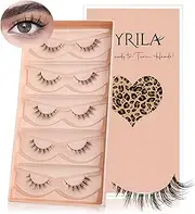 VYRILA Wispy Cat Eye Lashes 0.05mm PBT Fiber 3D False Eyelashes Natural, 0.1mm Invisible Clear Band 12mm Mink Lashes, 5 Pairs Strip Manga Lashes That Look Like Extensions(Joyous-5 Pairs Lashes Pack)