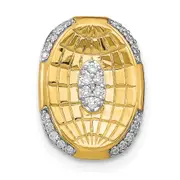 Solid 14k Yellow Gold Polished and Textured Simulated CZ Oval Chain Slide