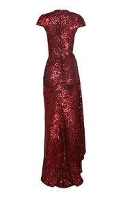 [Naeem Khan] Stretch-Sequin Draped Gown