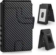 [Caronex] Wallet for Men, Smart Pop Up Wallet, Slim Minimalist RFID Blocking Card Holder, Aluminum Case, Magnetic Closure 10-14 Card Capacity, ID Window, Cash Slot (Carbon Fiber), Carbon Fiber,
