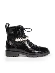 Black Patent Cruz Embellished Combat Boots