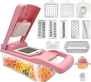 Vegetable Chopper, Dicer with 3 Interchangeable Blades, Vegetable Chopper, Onion, Slicer, Pink.