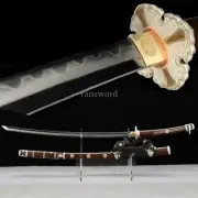 Handmade Sanmai Steel Clay Tempered Japanese Tachi Brass Sword Full Tang Sharp.