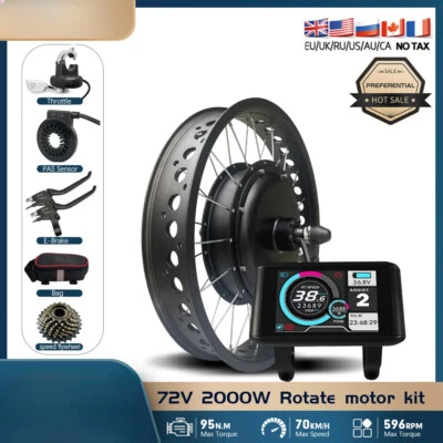 72V 2000W Fat E-Bike Kit 20/24/26'' Brushless Hub Motor Snow Conversion Kit