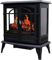 Electric Fireplace Electric Fireplace Fireplace Stove Double Doors with 3D Flame Effect Freestanding Electric Fireplace Heater Portable Electric Fireplace Heater Indoor Electric Stove Heater 1800W,Bl
