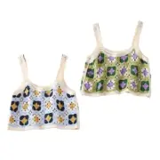 Knit Short for Tank Top Women Colorblock Plaid Floral Lightweight Crochet Mini V