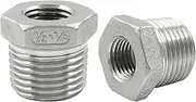 Bonsicoky 304 Stainless Steel Hex Bushing Reducer, 1/2" Male NPT to 1/4" Female NPT, Pipe Hose Tube Adapter Convert for Pipe Tube, 2 Pcs