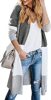 [Saodimallsu] Womens Long Cardigans Striped Fall Oversized Lightweight Open Front Sweater Tops