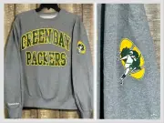 Green Bay Packers Mitchell & Ness Retro Sweatshirt Graphic Crewneck Gray Medium