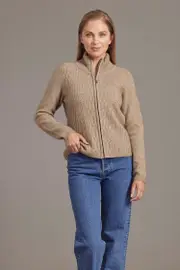Mocha Possum Merino Lace Zip Cardigan