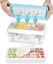 AVITONG One Click Release Silicone Ice Cube Trays – Ice Cube Silicone Moulds Food-Grade, BPA-Free, Removable Lid, Stackable, Easy to Clean – Ice Tray Moulds for Parties, Gatherings, and DIY Fun(Blue)