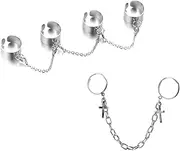[COLORFUL BLING] Punk Chain Open Cuff Finger Rings Set Adjustable Hip Hop Belt Cross Stackable Statement Knuckle Ring Link Multiple Gothic for Women Men Party Jewelry