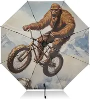 [PDZRMY] Sasquatch Bike Funny UV Protection Travel Umbrella Compact for Rain and Sun - Auto Open and Close UPF 50+ Windproof Portable 46” Sun Umbrella for Women and Men