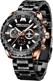 [MEGALITH] Mens Watches Stainless Steel Waterproof Unique Big Dial Chronograph Analog Quartz Wrist Watches Fashion Business Casual Dress Watches for Men