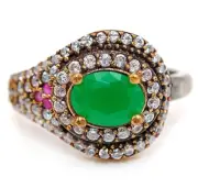 Ottoman Empire Style 3CT Treated Emerald 925 Sterling Silver Ring Sz 7 HB2-6