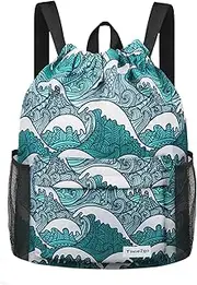 time2go Waterproof Drawstring Backpack Sports Gym Sackpack with Mesh Pocket String Cinch Beach Bag for Men Women