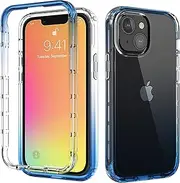 ESTH® for iPhone 13 mini Clear Case, Soft TPU Dustproof Shockproof 360° Full-Body Cover Built-in PC Hybrid Bumper Frame, Without Built-in Screen Protector, Blue