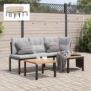 Garden Bench Set with Cushions Sofa Set 3 Piece Powder-coated Steel vidaXL