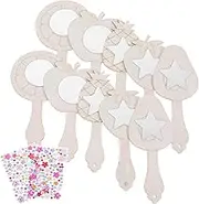 Amosfun Diy Painting Wooden Hand Mirror Boys and Unfinished Boys and Girls Mirror for Birthday Party Decorations