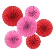 6Pcs 8"/12"/16" Paper Fans Hanging Decoration Round Fans with Pearl Red/Rose Red