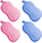 Tatuo 4 Pieces Baby Bath Sponge Cotton Baby Sponge Toddler Soft and Absorbent Loofah for Kids Babies Men Women(Pink,Blue)